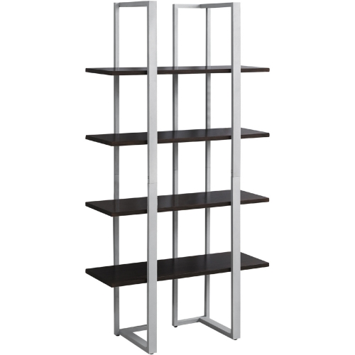 60" Bookcase in Cappuccino & Silver Metal